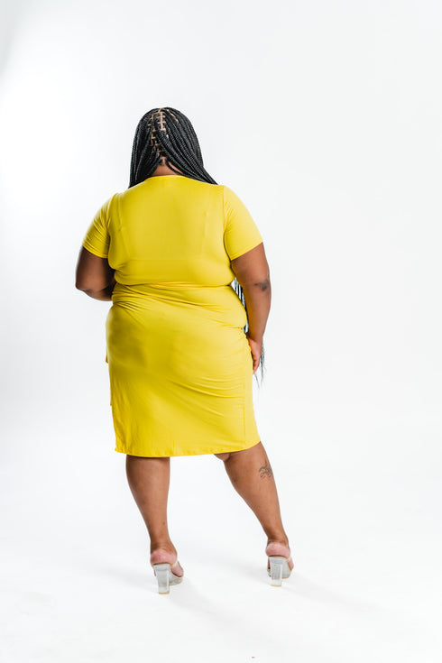 Yellow Ruched Midi Dress | Plus Size